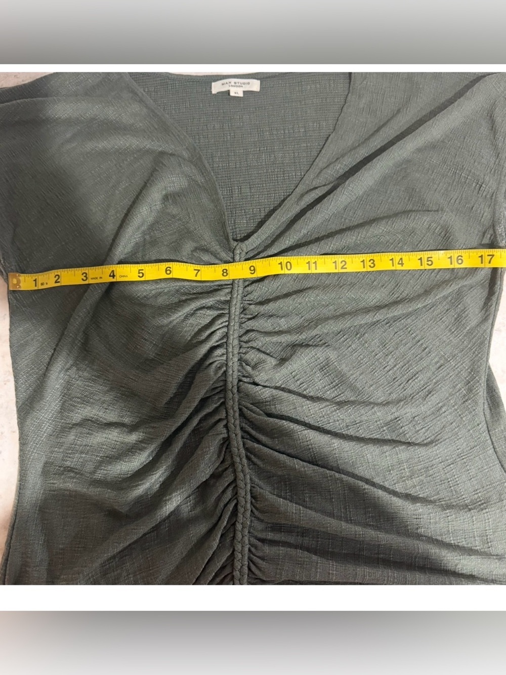 Max Studio London XL Olive Ruched Drawstring Textured Cap Sleeve Blouse - Picture 9 of 10